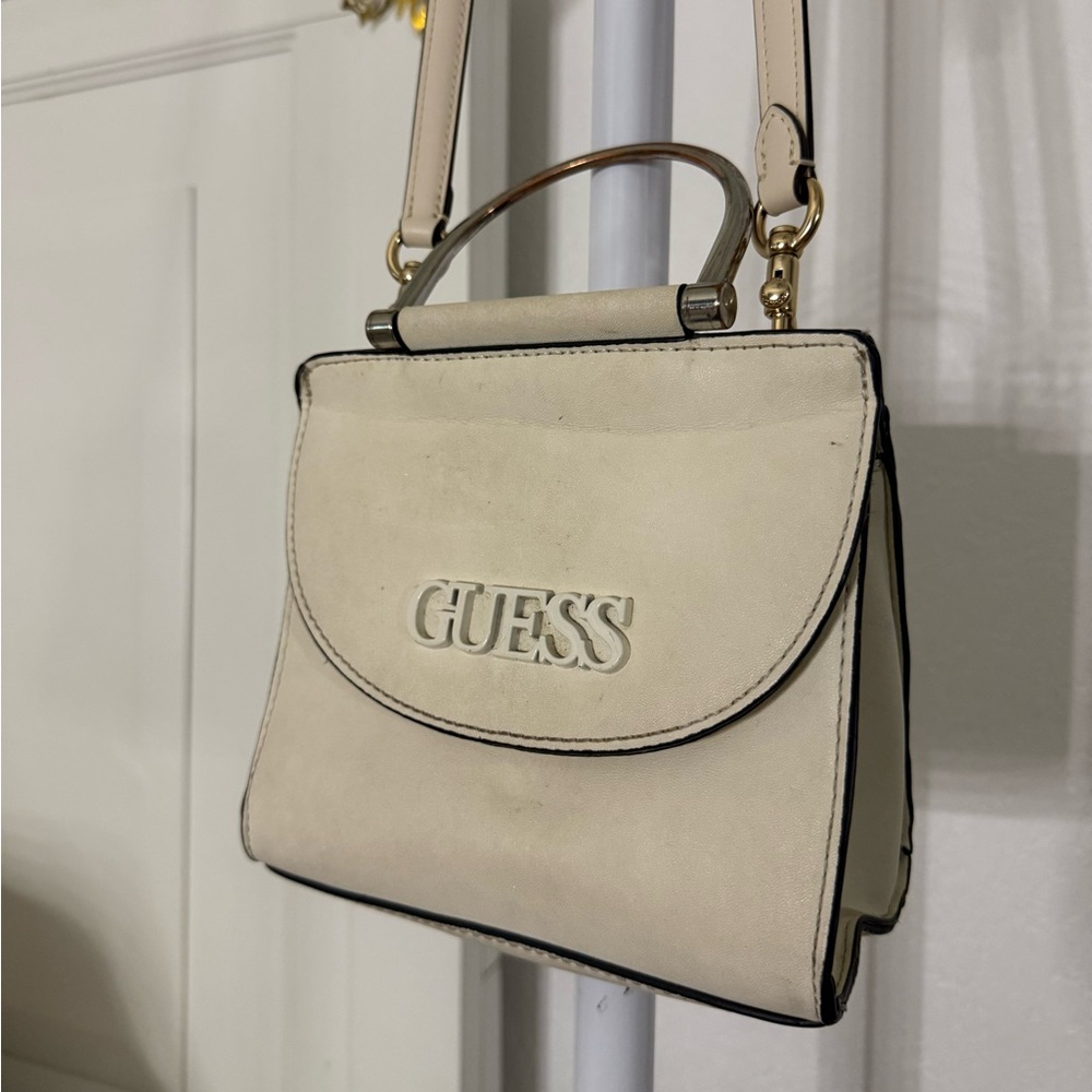 Guess Ivory Handbag with Metal Handle